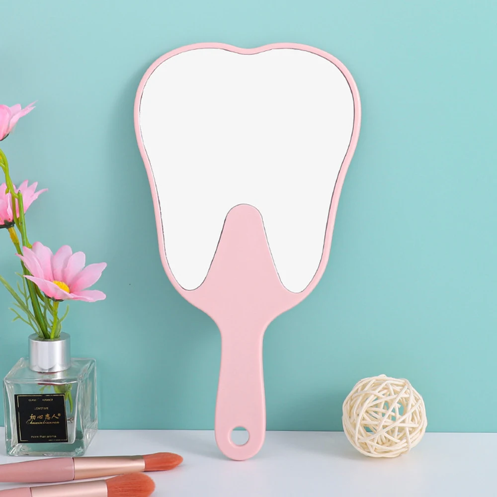 1 Pc Teeth Shape Handheld Mirror Cute Pink/Black Portable 13.5x24.5cm Plastic High-definition Dental Mirrors With Handle Gift