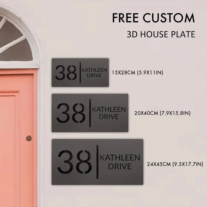 Personalized Outdoor Floating House Name Plate with 3D Cut Acrylic Door Number Home Address Sign Outdoor Door Sign house number signs,door signs,house numbers,number plate