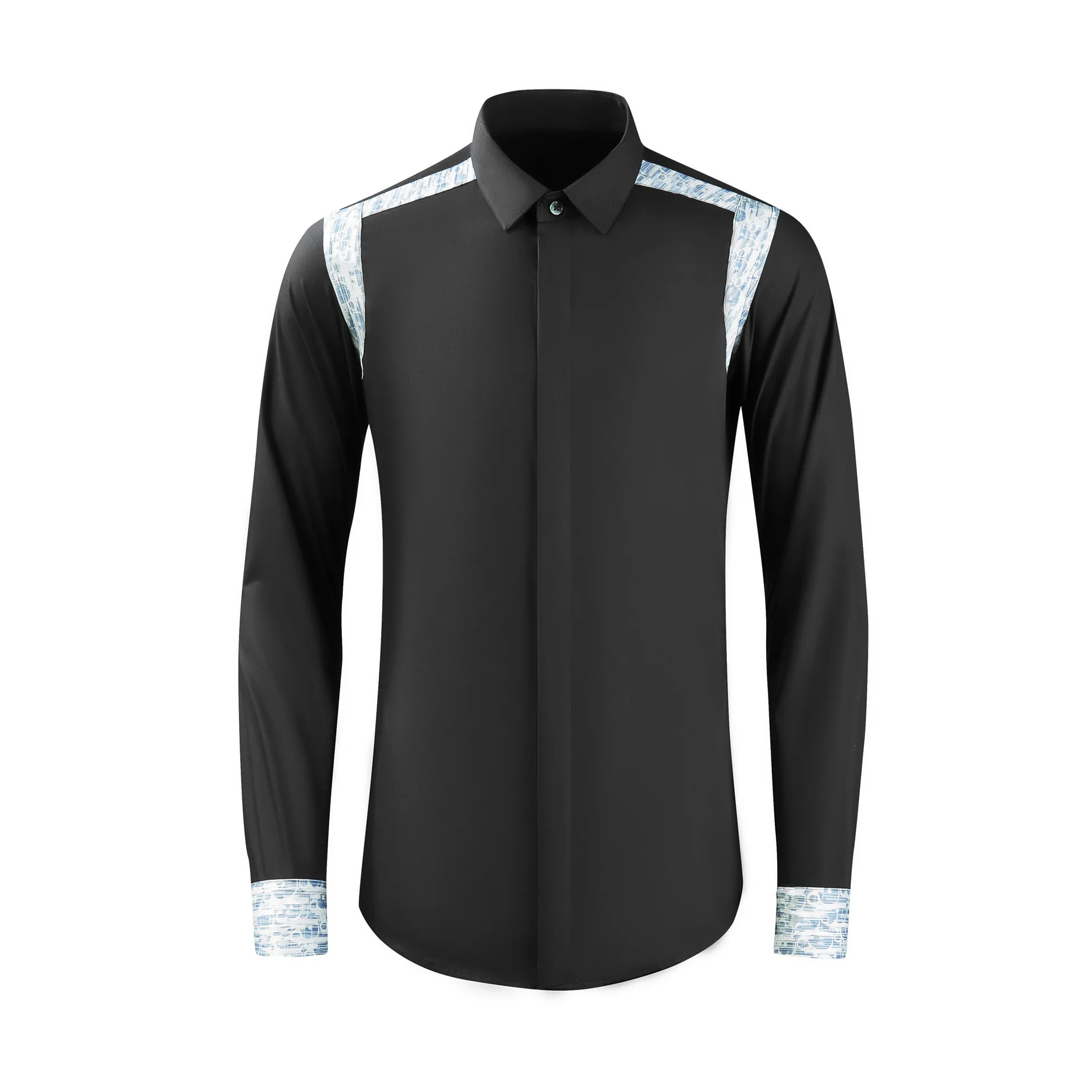 

High Quality Luxury Jewelry Sleeve Blank White Mens Fashion Contrast Collar And Cuff Slim Fit Shirt For Mengood