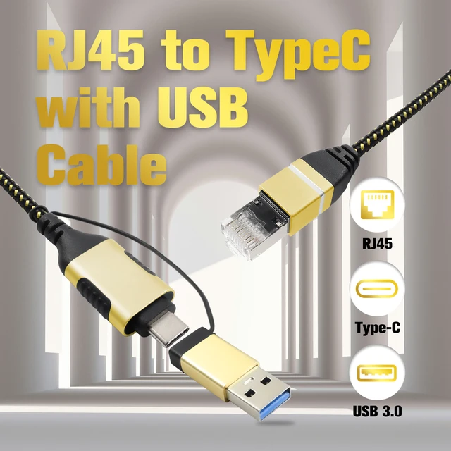 2ใน1บางเฉียบ USB C ไปยังอีเธอร์เน็ต CAT6สายแปลง USB3.0กับ RJ45บางเชื่อมต่อโดยตรงสำหรับ PC เครือข่าย1000Mbps 1