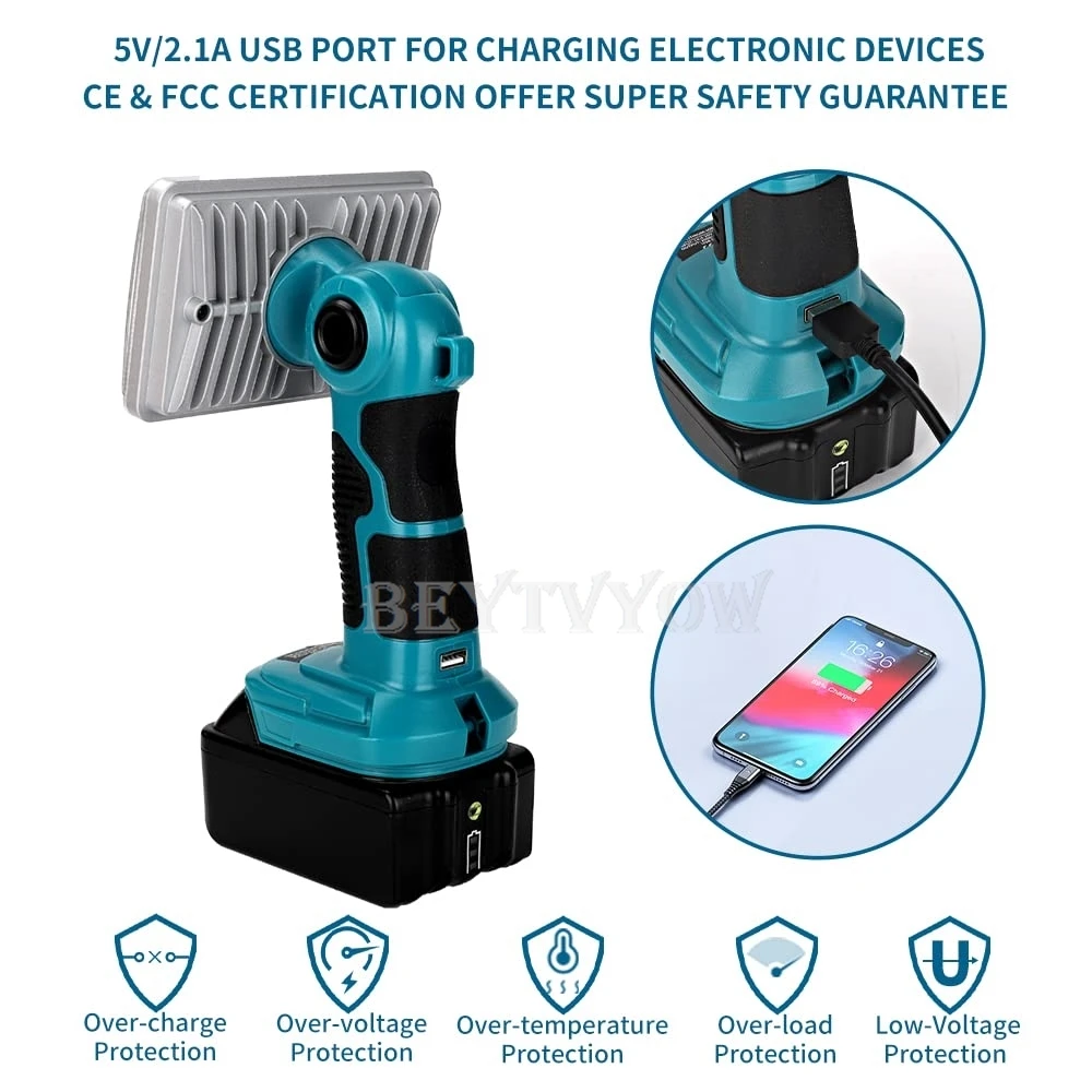 Cordless 2000LM Floodlight for Makita 14.4-18V Battery 18W LED Work Light Flashl