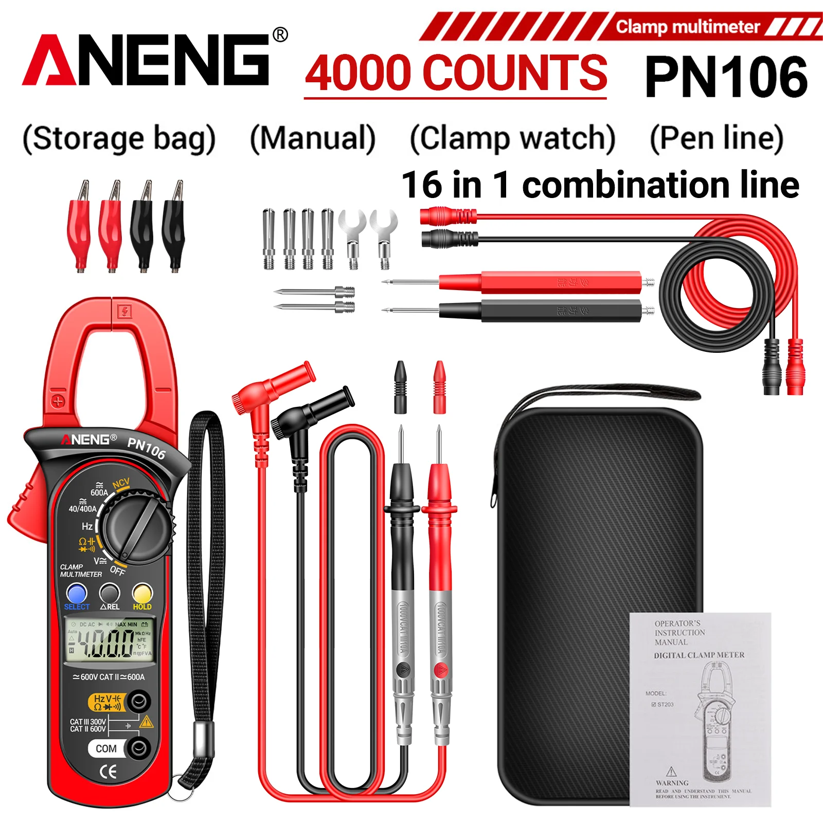 ANENG PN106 AC/DC Clamp Meter 600A