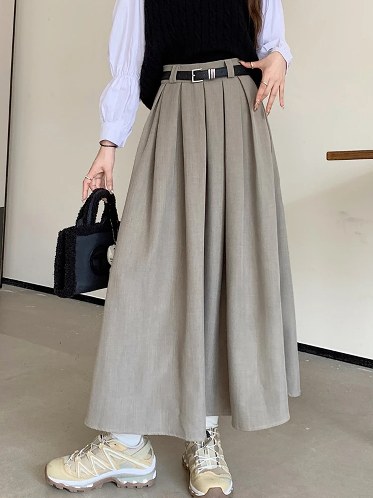 【EEUN】Pleated long skirt ELDINA Women's 2024 Summer Casual Long Skirt Black High