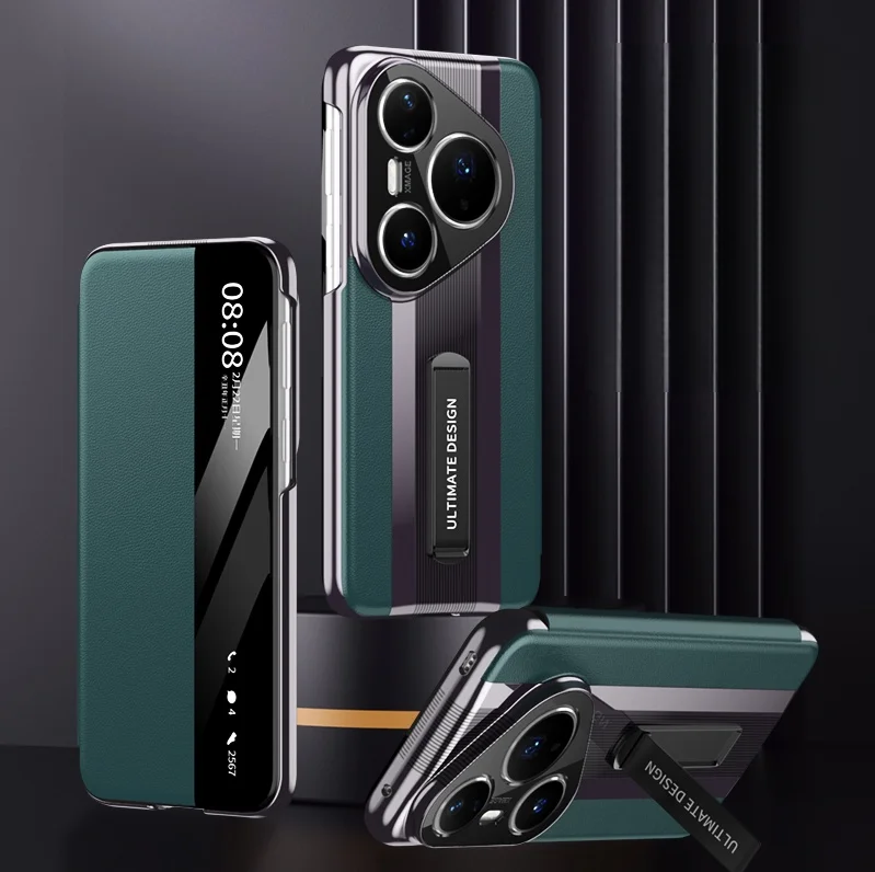 Huawei Pura Leather Case with Smart View Window and Invisible Kickstand