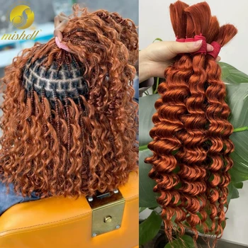 350# Ginger Orange Bulk Human Hair for Boho Braids No Weft 1 Bundle 50g Deep Wave Human Hair Bulk Curly Extensions for Braiding 1