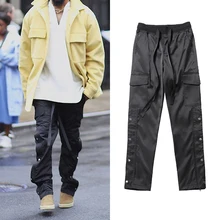 

Pants Mens Urban Streetwear Punk Hip Hop SweatPants Men Straps Buttons Velcro Strap Closure Trousers Black Nylon Snap Cargo