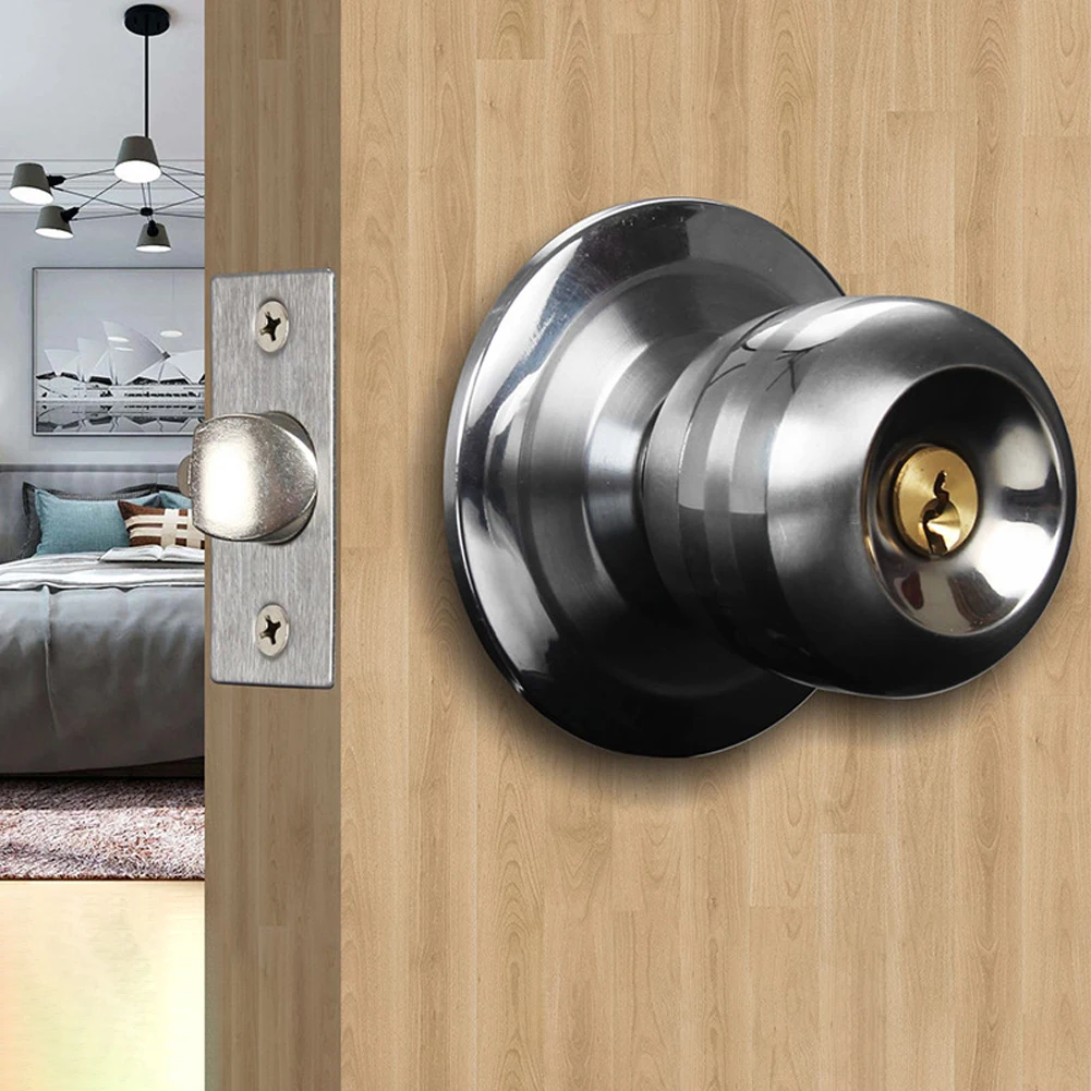 Stainless Steel Round Door Knobs Rotation Lock Knobset Handle Metal Door Knob Lock With Key For Bedrooms Living Rooms Bathrooms door knobs