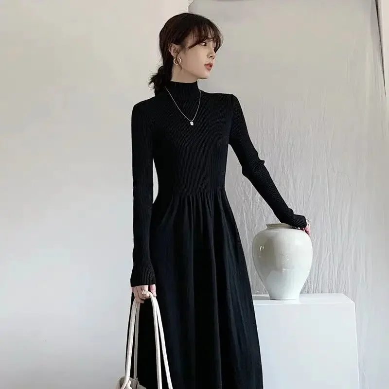

Woman Dress Knitted Short Clothes Extreme Mini Robe Turtleneck Crochet Maxi Dresses for Women Evening Long Black New Features Of