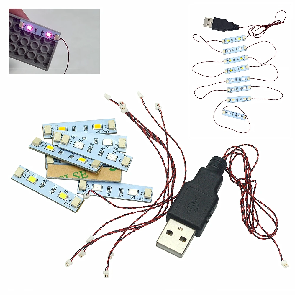 1x4 플래시 램프 0.8mm 핀 LED 라인 빌딩 블록 USB 포트 DIY 하이테크 가로등 도시 전기 RC 장식 브릭 장난감