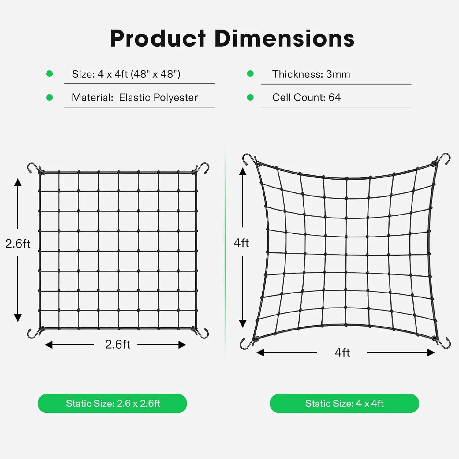 Mesh Trellis Netting for Grow Tents Plant Support Elastic Garden planting network with Hooks Grow Box Kit Low Stress Training