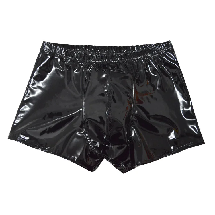 Men Sexy Glossy Faux Leather Shorts Casual Slim Tight Strecthy Underwear Stylish