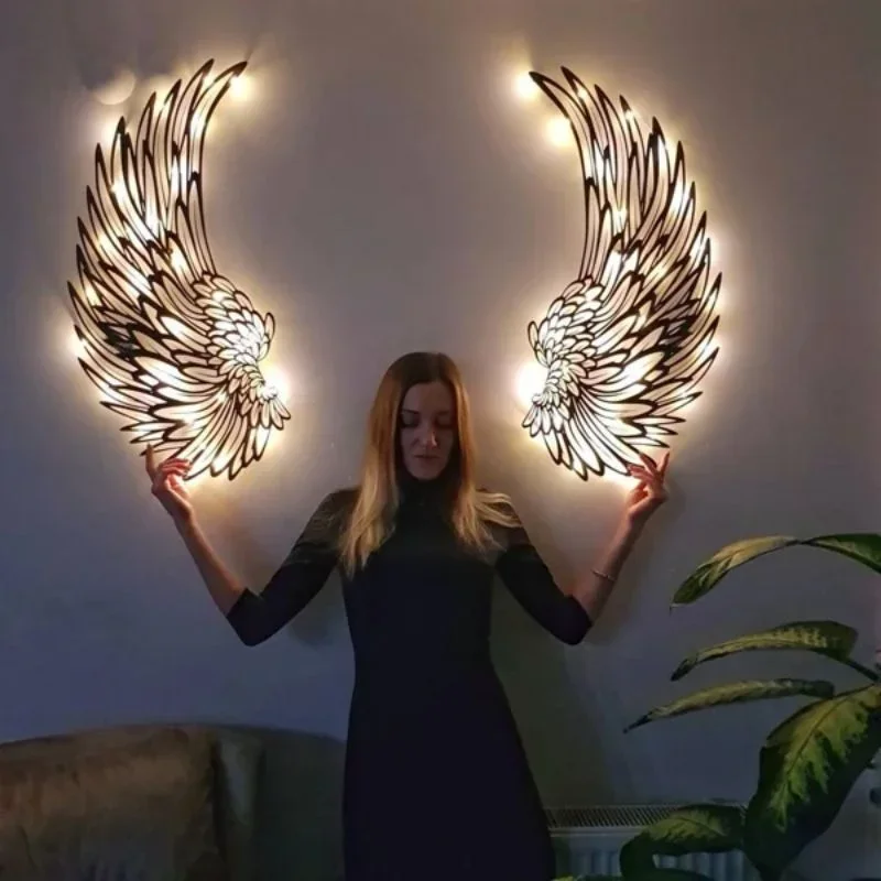 1 Pair Angel Wings with LED Lights Metal Mural Angel Feather Wings Wall  Decor Crafts Wall Hanging Angel Decor Photography - AliExpress