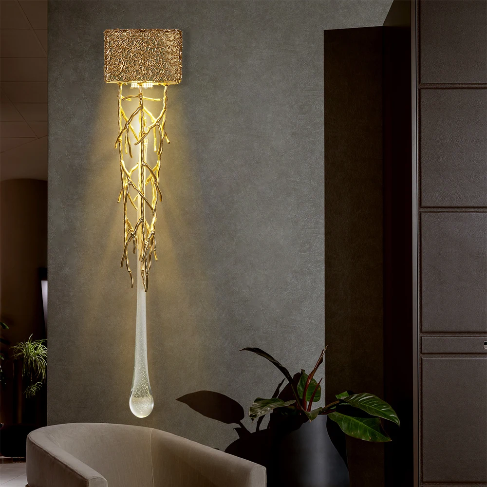 

Vintage Crystal Wall Lamp Room Decor Gold Luxury Water Drop Glass Bedside Wall Lights Indoor Lighting Lamp for Bedroom Nordic