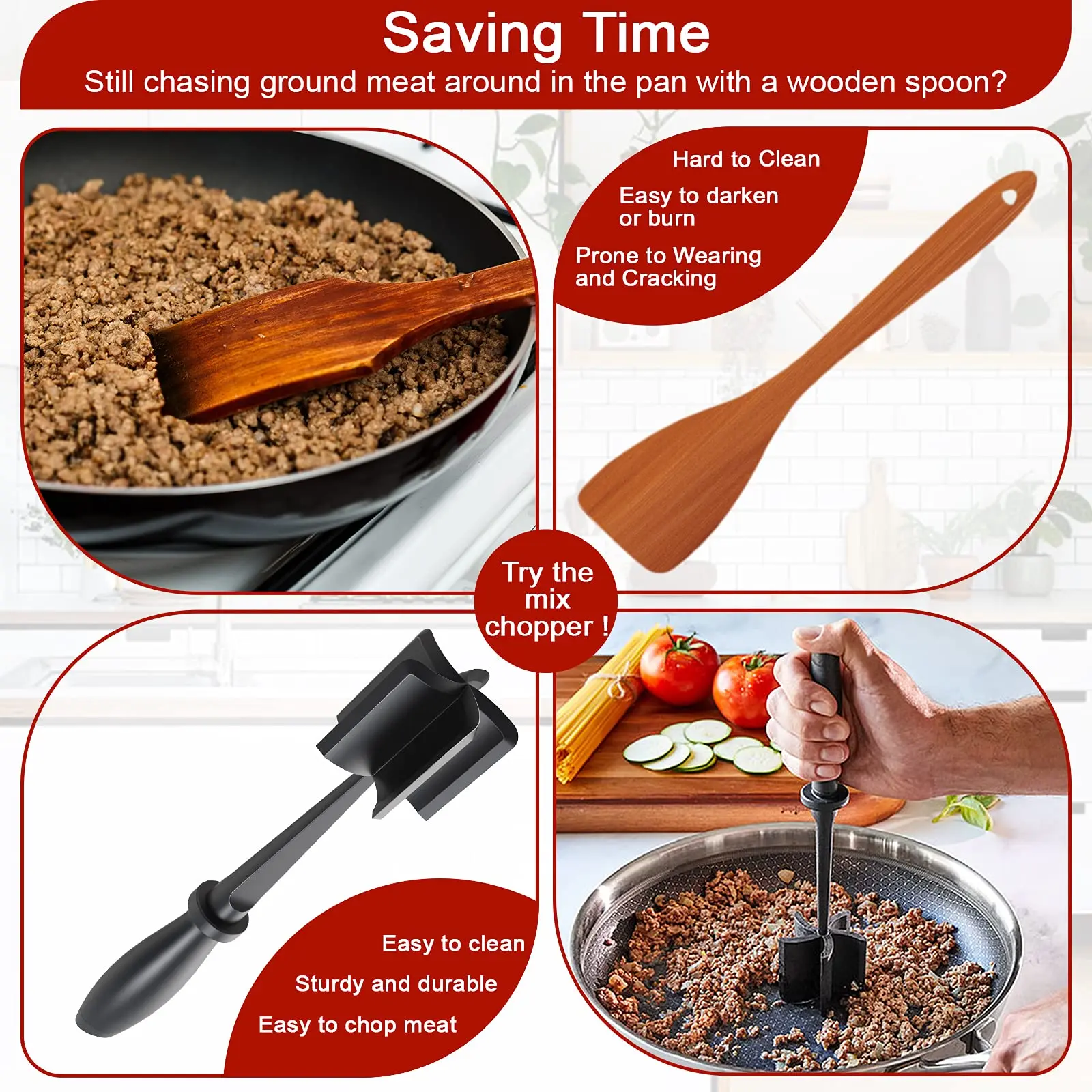 Premium Heat Resistant Nylon Meat Chopper Tool, Masher, Meat Fork, Ground Beef, Ground, Turkey, Non Stick