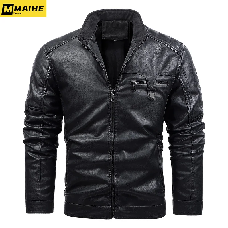 

Men's bomber motorcycle jacket 2023 autumn fashion diagonal zipper bicycle leather jacket men's new baseball uniform PU coat men