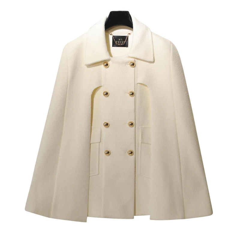 Fashion New Woolen Cape Coat Women's Lady Temperament Sleeveless Solid Color Coats Simple Elegant Pocket Women's Clothes