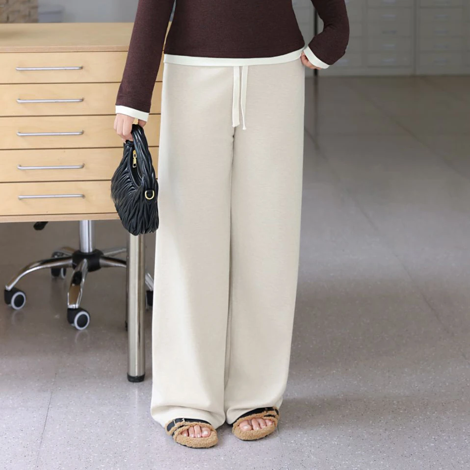 XXXXL Fashion Plus Size Women's Wide Leg Pants Premium Loose And Soft Knitted Wool Trousers Casual Autumn And Winter 9420