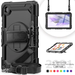 Tablette Samsung Galaxy Tab A7 Lite, étui 360 T220 T225 avec dragonne rotative à 2021 degrés et support, housse de protection 