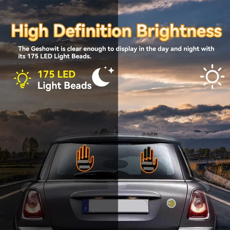 LED Car Lights LED Lights Middle Finger Gesture LED Light Remote Funny Finger Car Light