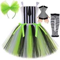 Halloween Beetle Juice Costumes Girls Strange Wizard Fancy Tutu Dress for Kids Carnival Party Disguise Outfit Children Clothes