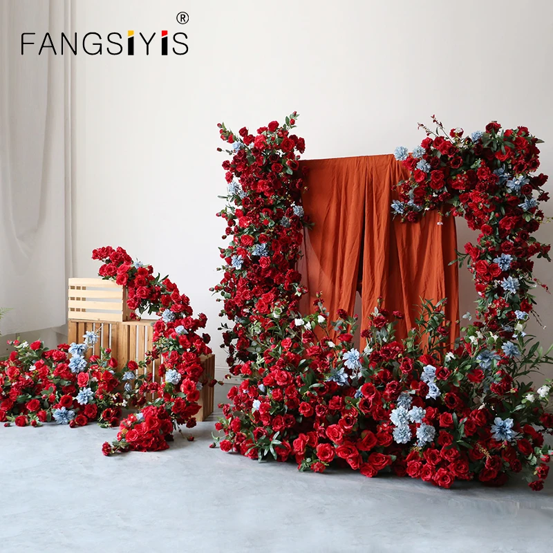 

Red Wedding Arch Flowers Rose Artificial Flowers Row Table Floral Ball Party Backdrop Decor Arrangements Floral combination prop