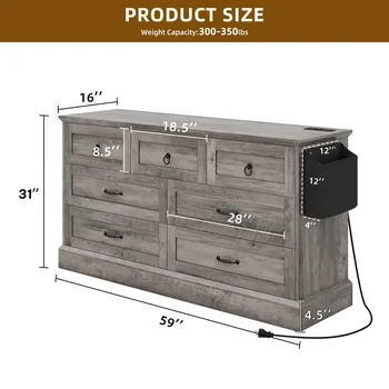 59 Inch Gray 7 Drawers Dresser Storage Dressers Organizer for Living Bedroom 2