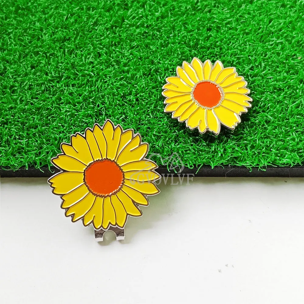 Abnehmbarer gelber Blumenmuster-Golfkappen-Clip mit kleiner Blume, magnetischer Marker für Mädchen und Frauen, Geschenk, Golf-Zubehör – Detail 9