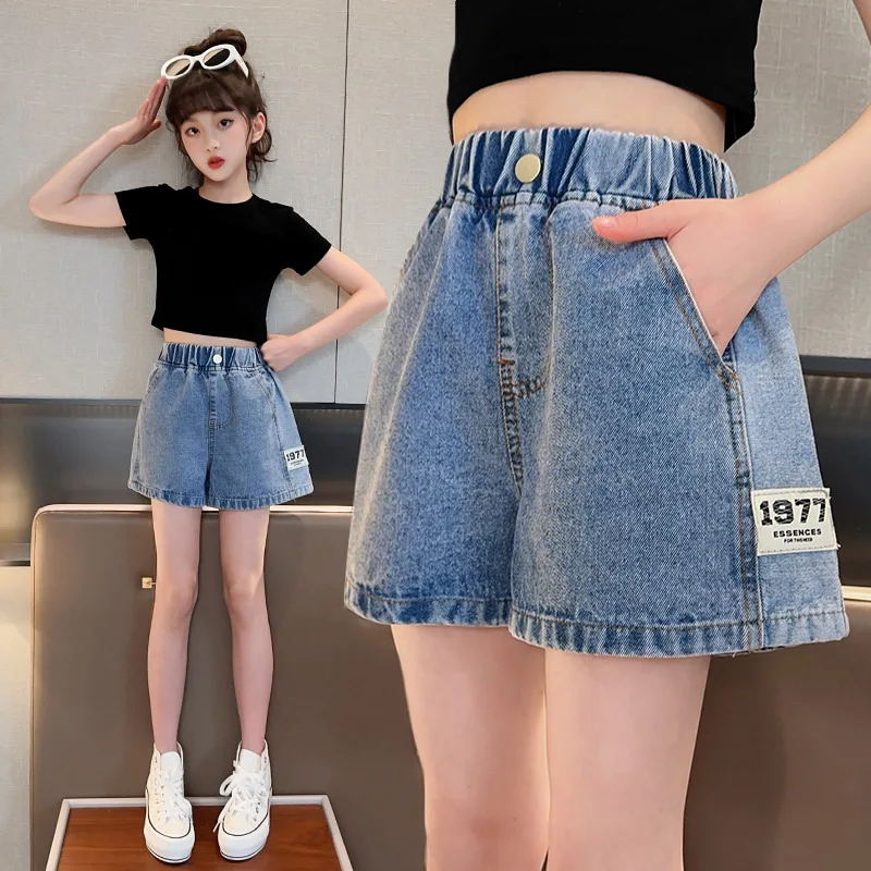 

New Summer Fashion Girls Soft Denim High Waist Short Jeans Pants Teen Casual Trousers Kids Shorts Children's Clothing For 5-14Y