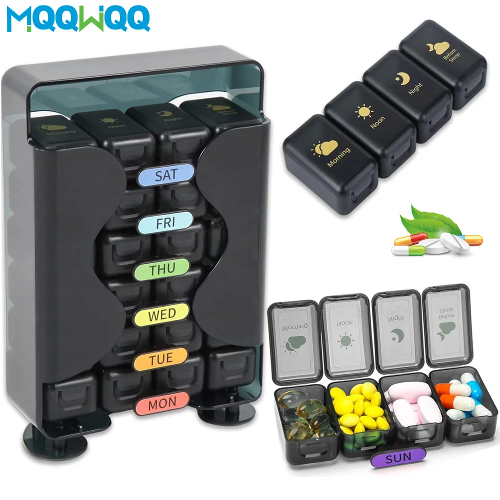Deluxe Weekly Pill Organizer with Multiple Daily Compartments for Medications and Supplements