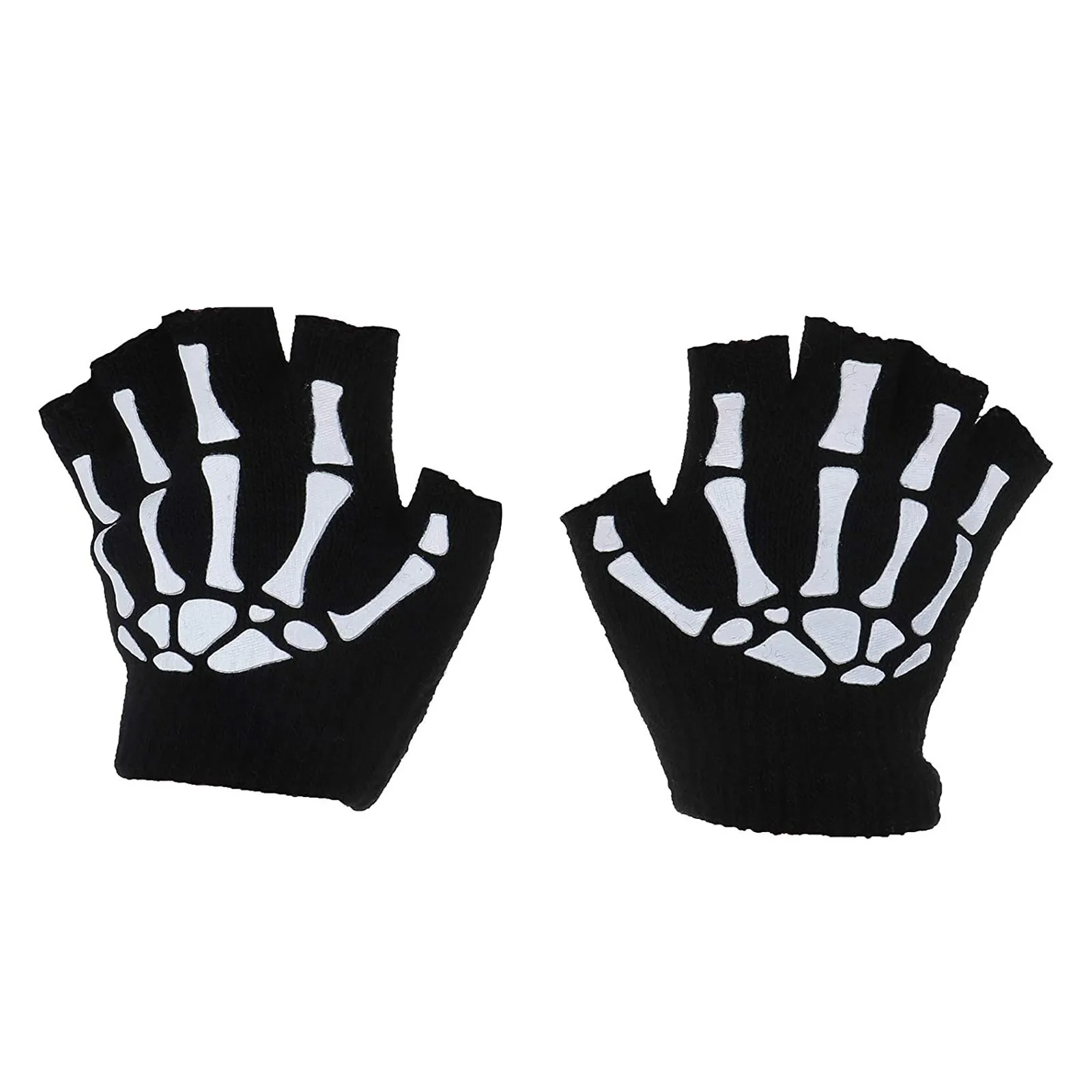 1/2/5 Pairs Halloween Skeleton Skull Luminous Gloves For Kids Punk Style Half Finger Gloves Dark In Warm Mittens перчатки