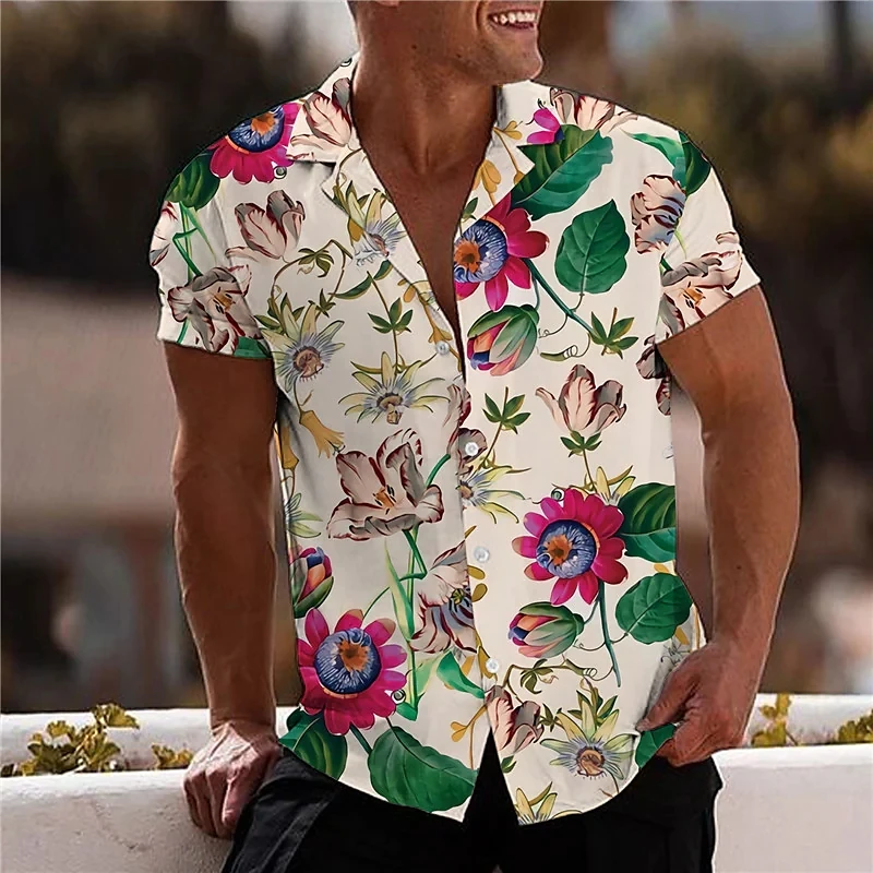 202 Hd Coconut Tree 3d Fingerprint Hawaiian Shirts Men Loose Breathable Shirts Beach Party Short Sleeve Tops Streetwear Shirt