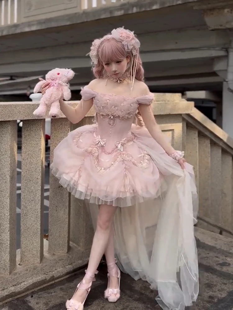 Sweet Flower Wedding Lolita Pink Vestido 2025 New Summer