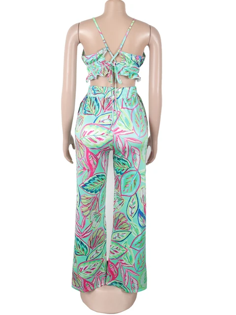 Madelyn Tropical Leaf Printed Wide Pant Set 6