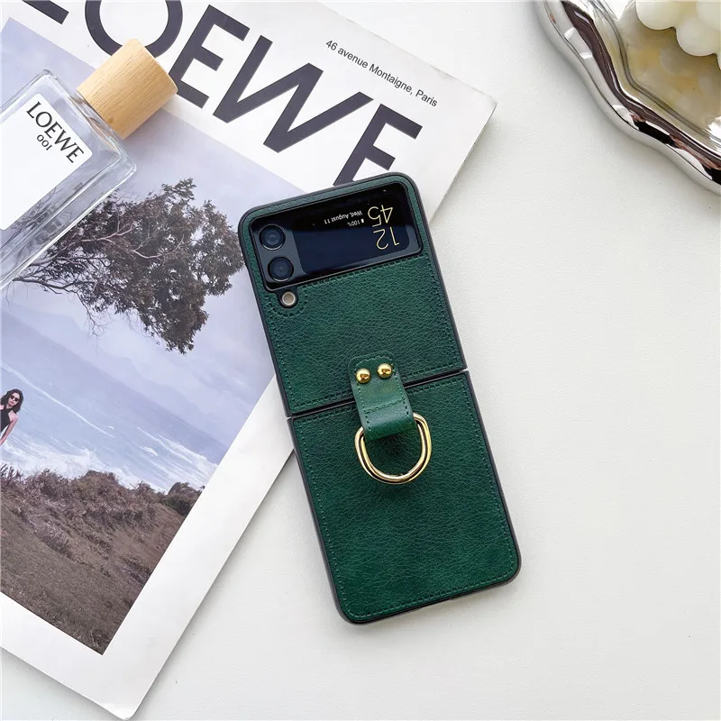 For Samsung Z Flip 1 2 3 Case With Ring Buckle Retro PU Leather Shockproof Phone Case For Samsung Galaxy Z Flip 4 5