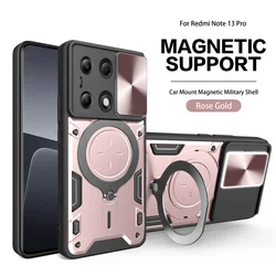 Rugged Armor Case with Slide Camera Protector & Ring Stand for Poco M6 Pro(4G) (Rose Gold)