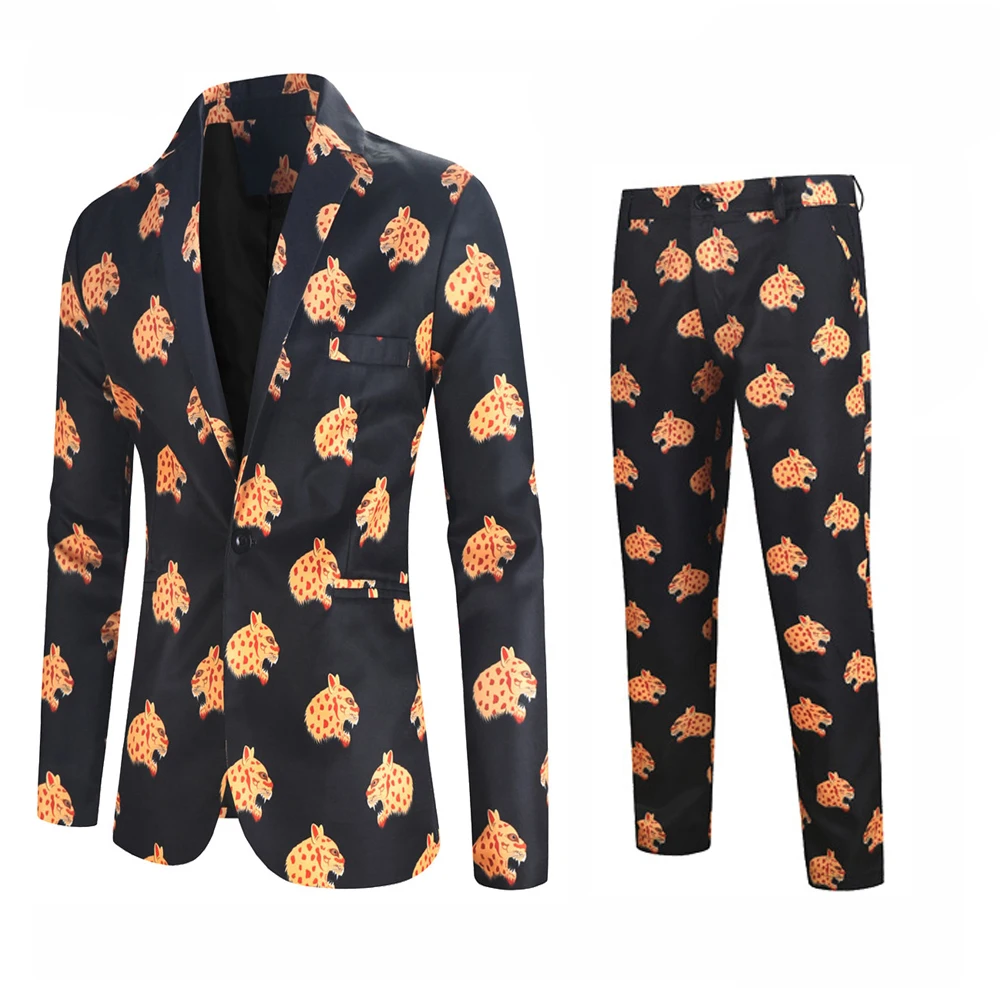 thumbnail image 1 of Traje navideño para hombre, 2 piezas, chaqueta de un botón, pantalones, blazer informal para hombre, conjunto con estampado divertido y feo de muñeco de nieve navideño, 1 of 5