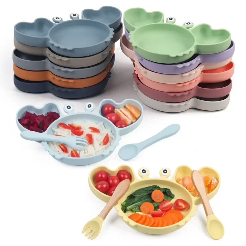 

Детская тарелка, миска для детского питания, ложка, набор детской посуды, разделенная сетка, мультяшная силиконовая чаша на присоске