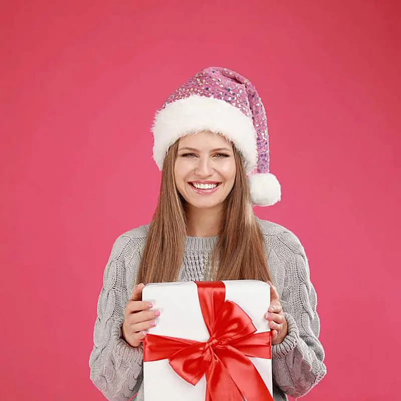 Sequin Santa Hat Pink Sequin Santa Hat For Adults Christmas Headwear Happy New Year Sequined Costume For