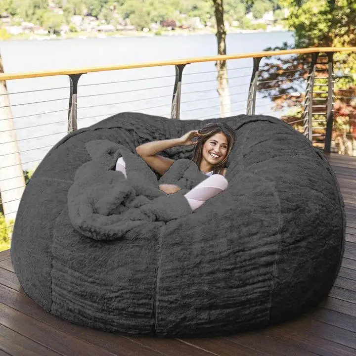 7-Foot Bean Bag Chair with Furry Cover Machine Washable Big Sofa Giant Lounger Furniture Without Filling Beanbag Lazy Seat Home | Мебель