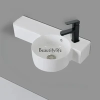 อ่างล้างหน้าเซรามิกติดผนังสำหรับห้องน้ำ อุปกรณ์ห้องน้ำแบบเรียบง่าย เหมาะสำหรับอพาร์ทเมนต์ ดีไซน์แคบ ติดผนัง 1