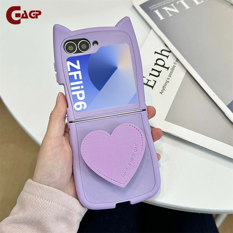 Cute Cat Ears Leather Bracket Phone Case with Stand Feature