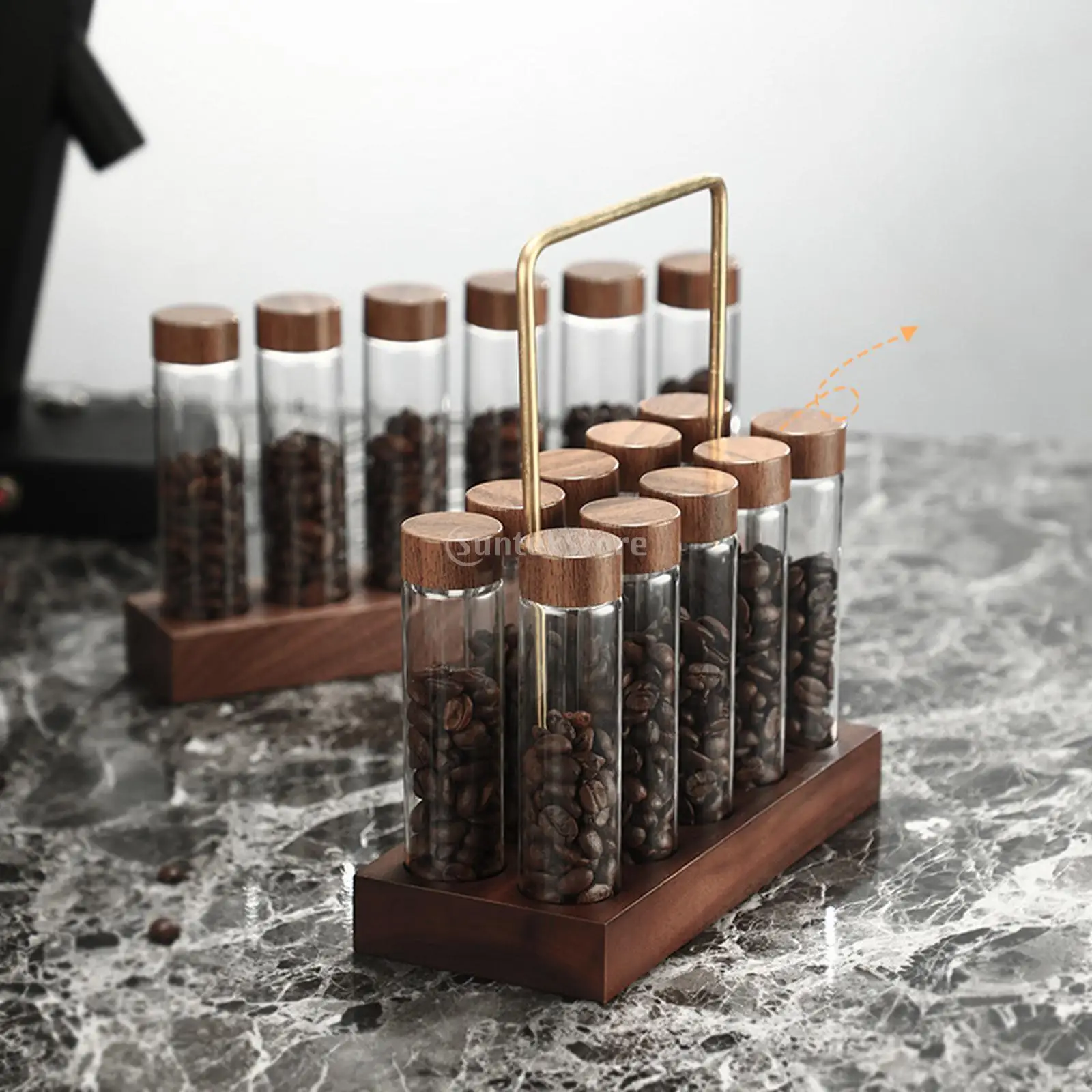 10x Single Dose Coffee Bean Cellar Tube with Wooden Holder Stand Glass Coffee Beans Storage Containers for Coffee Lovers 4