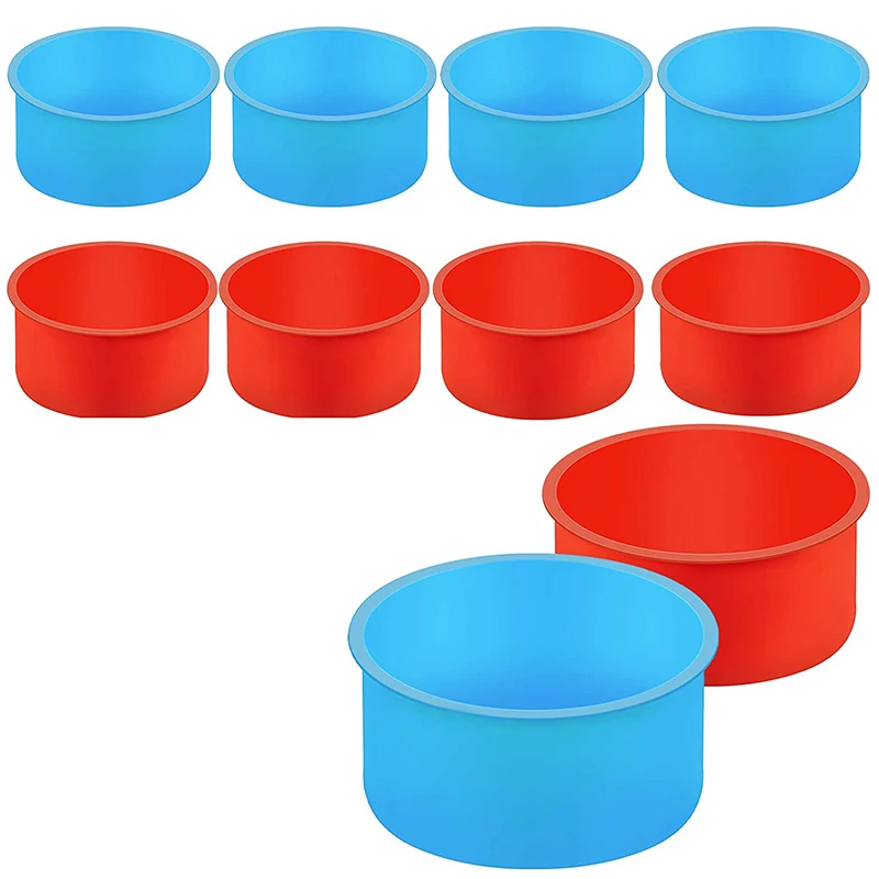 

10 Pieces Silicone Cake Mold Valentine's Day Round Baking Pan 4 Inch Baking Mold Kitchen Silicone Bakeware Pan Red Blue