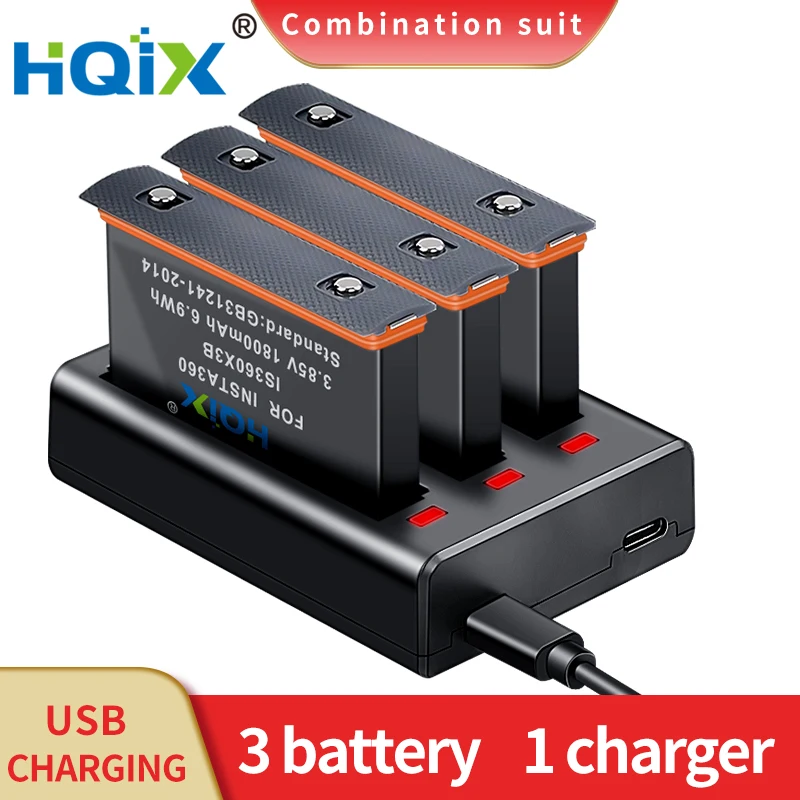 HQIX for  Insta360 X3 Panorama Action Camera Battery Charger