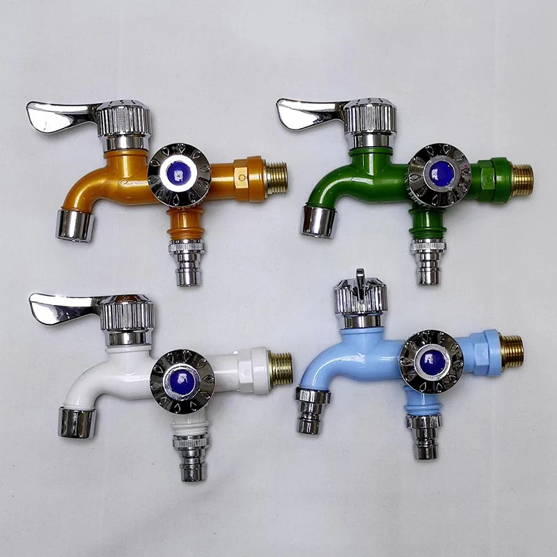 1/2" Universal Interface Faucet Double Outlet Dual Control Water Tap Home Bathroom Hose Irrigation Fitting Plastic Connector