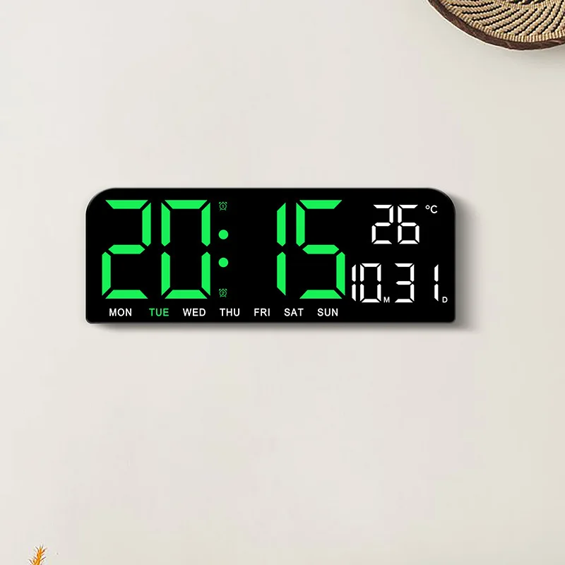 

LED Digital Wall Clock Large Screen Time Temperature Date Week Display Adjustable Brightness Night Mode Table Alarm Clock 12/24H