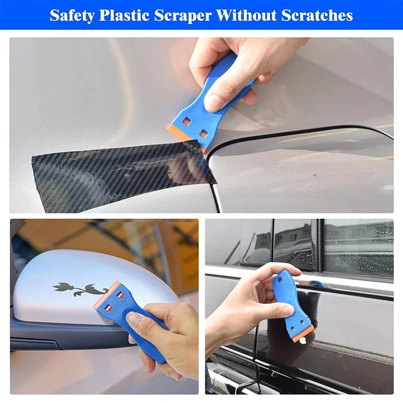Razor Blade Scraper 2Pcs Plastic Razor Blade Scrapers Glue Remover with 20Pcs Blades Car Glass Cleaning For Removing Stickers Labels