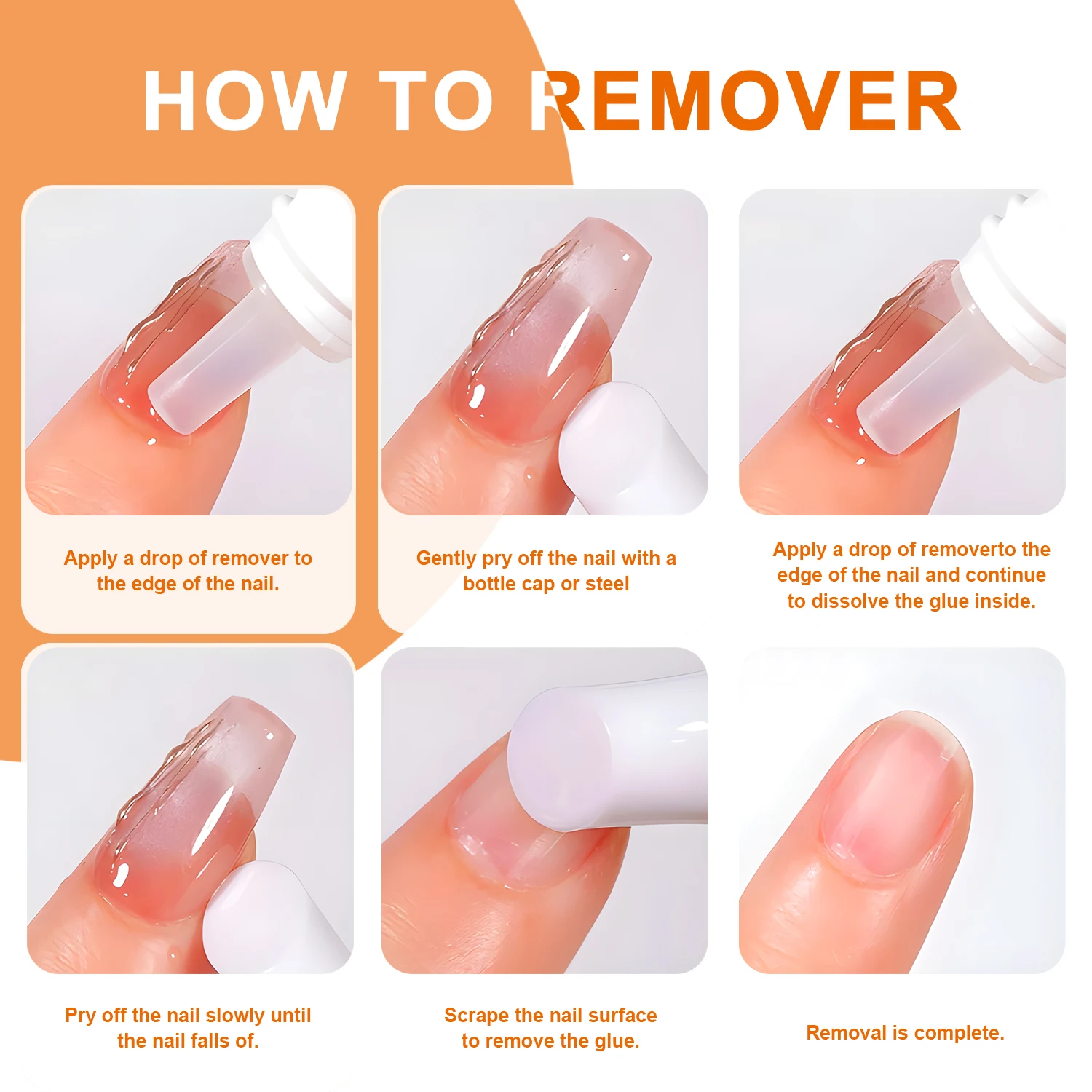3 bottles Nail Glue Remover for Fake Nails Easily Removes Acrylic Nails, Press-On Nails & Rhinestones - Convenient Prying Cap 6