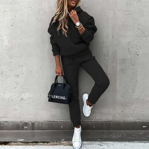 Women Two Piece Set Tracksuit Solid Color Suit 2025 Autumn Trouser Suits Female Sweatshirt Sports Hoodie Sportswear Pants Sets - Image 10