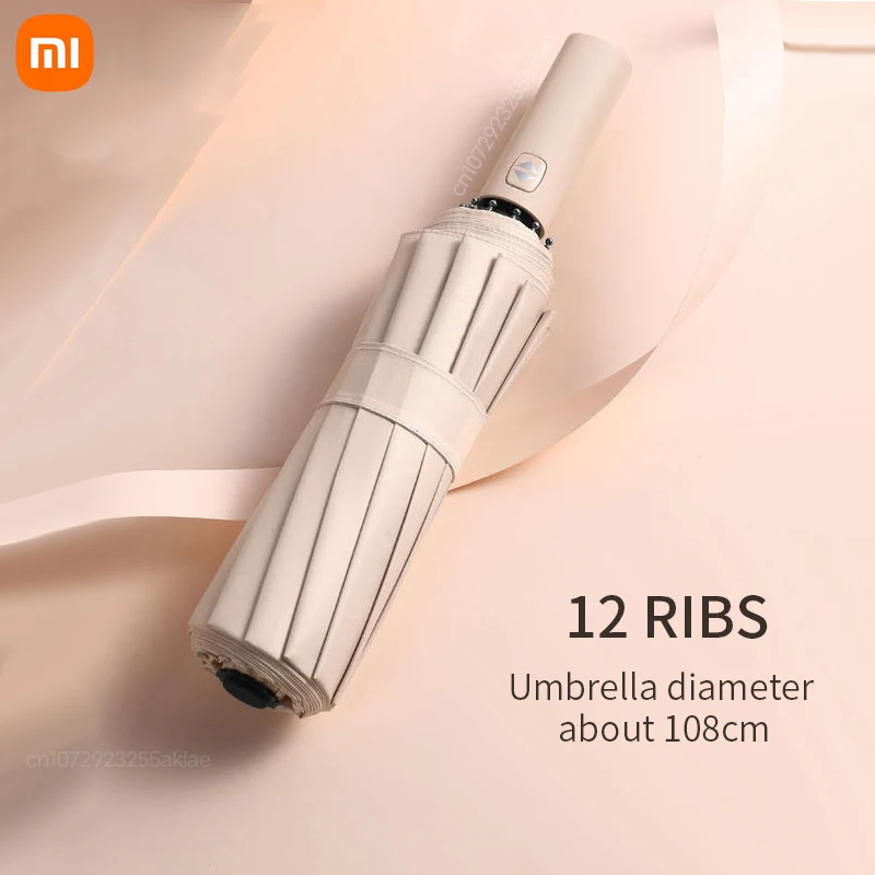 Automatic Umbrella Outdoor Sun Umbrella Xiaomi MIJIA 12 Bone Solid Color Automatic Umbrella Collapsible Large Size Sunshade UV Protection Business Men And Women